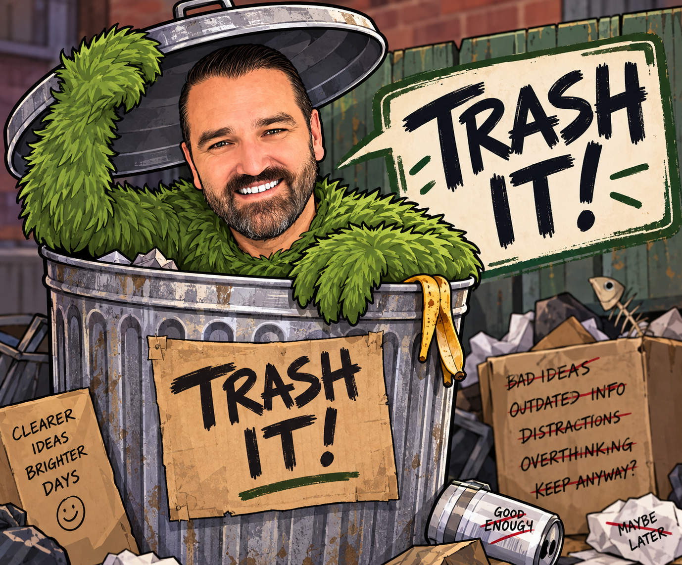 TRASH IT verdict: illustrated man in a trash can beside the words Trash It!